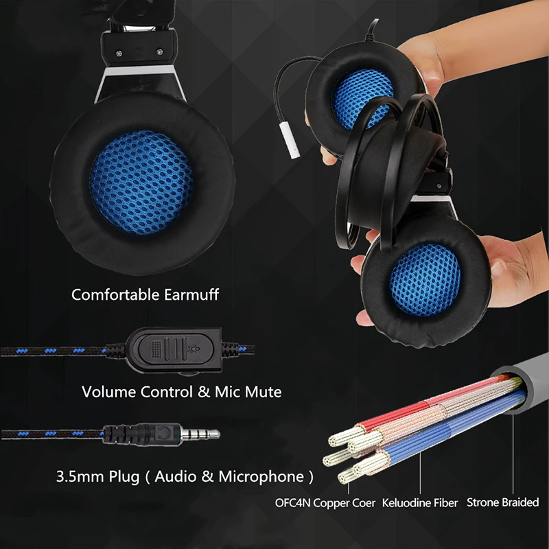 PS4 Gaming Headset Wired PC Stereo Headphones Earphones with Microphone for Xiaomi Phone New Xbox One/Laptop Tablet Gamer