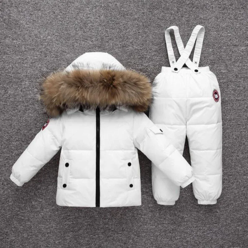 

2019 New Baby Winter Down Jacket for Girl clothes Pants Suits Boy Coat parka real Raccoon fur kids Outfit children clothing Sets