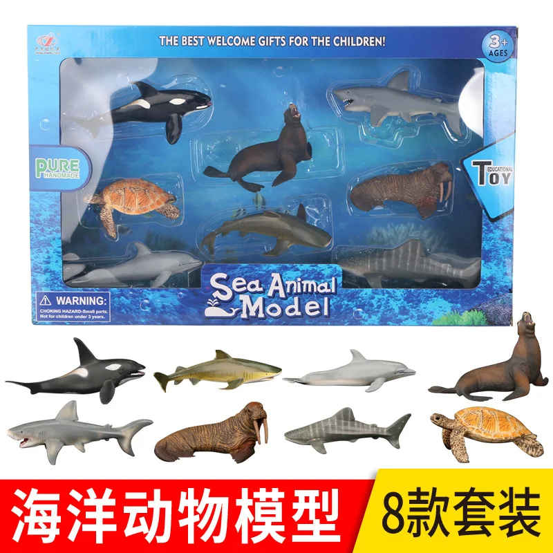 

In Jie Ming Marine Organism Animal Model Shark Whale Walrus Toy a Set of 8 (Gift Box)