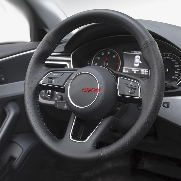 Black black line 1pc Кожаный чехол рулевого колеса автомобиля подходит для Audi A4L авто аксессуары - Название цвета: Black black line 1pc