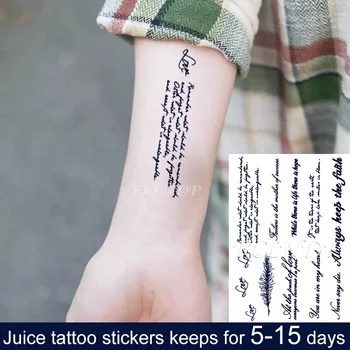 

Waterproof Temporary Juice Ink Tattoo Sticker English Word Sentence Feather Fruit Gel Long Lasting Fake Tatto for Men Women