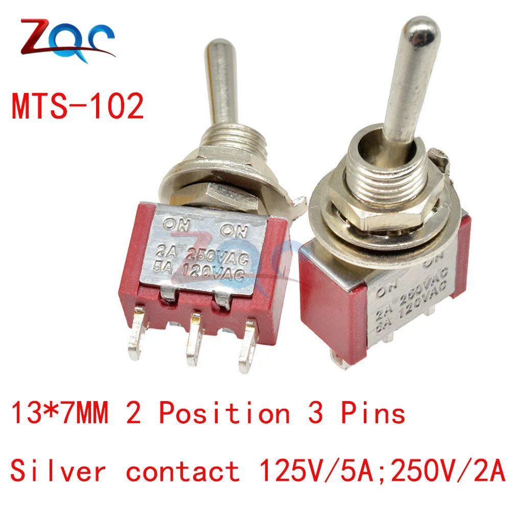 MTS-102 Red 5 шт. MTS-102 тумблер 3Pin 2 Позиции фиксации SPDT MTS102 ON-120VAC 6A 5A 2A 250VAC 1/4 дюймов крепление 13*8/13*7 мм - Цвет: MTS-102 Red