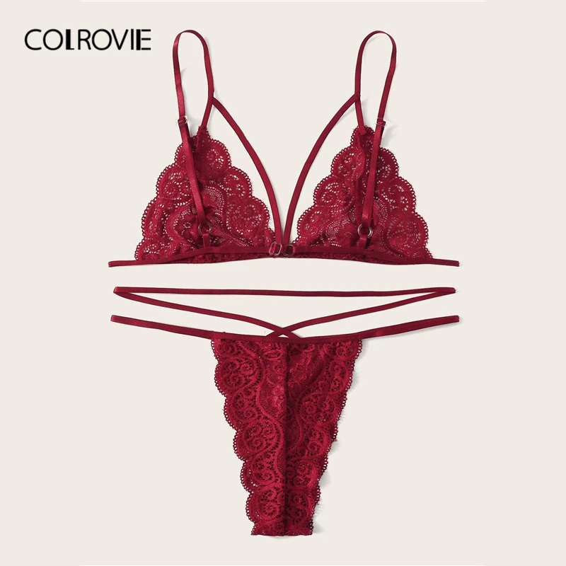 COLROVIE красный цветочный портупея с кружевом комплект нижнего белья Для женщин Bralettes нижнее бельё сексуальные комплекты Беспроводной бюстгальтер и трусики, нижнее белье, комплект