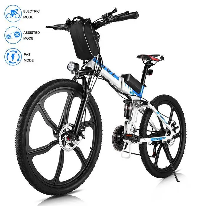 26inch Electric Mountain Bike 21 Speeds Shifter Adult Folding E-Bike Disc Brake Lithium Battery 36V/8Ah 350W 6