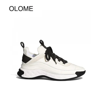 

White Shoes Women Platform Sneakers Real Leather Fashion Brand Lady Chunky footware Female zapatos mujer Thick Bottom Chaussure