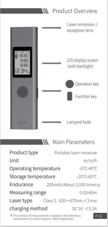 Carregador de Alta Original Xiaomi Duka Laser Range Finder 25 - 40m Ls-p Ls-1s Portátil Usb Precisão Medição 1 alta precisão medição laser range finder