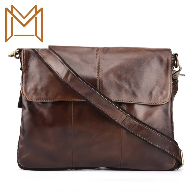 

Business Affairs Head Layer Wax Oil Cowhide Genuine Leather Man Single Shoulder Package Oblique Satchel Briefcase Capacity