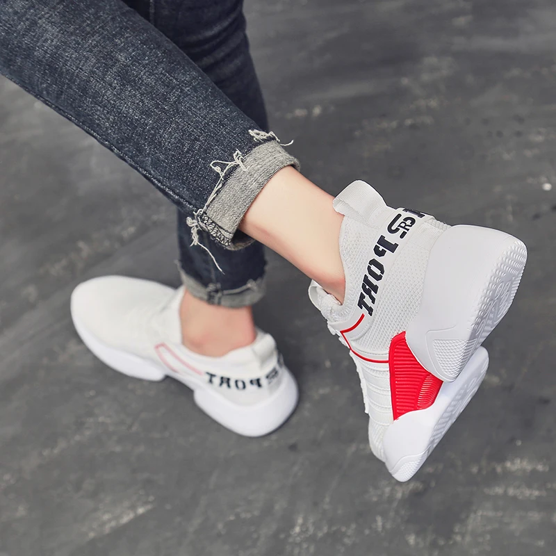 2019 Spring Light Sport Shoes Women Breathable Fashion Lace-up Mesh Casual Shoes Womens Loafers Chunky Shock-Absorbant Sneakers