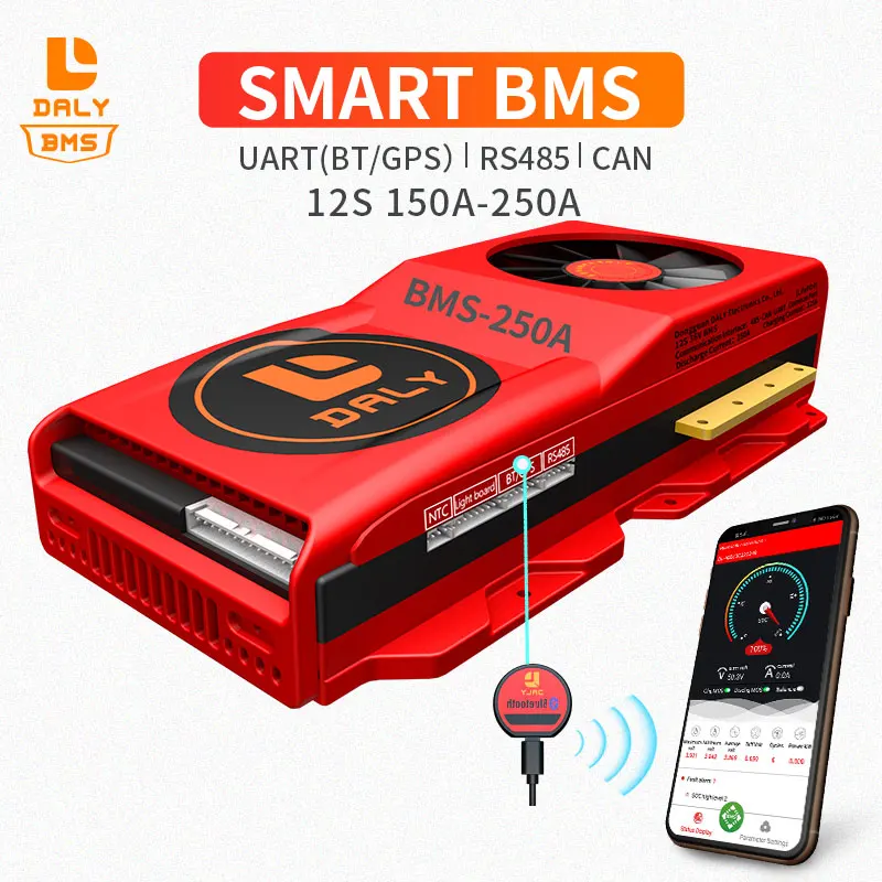 Вентилятор Смарт BMS 12S LiFePO4 е байка 36В Bluetooth APP 150A 200A 250A 485 на usb устройство + корпус из