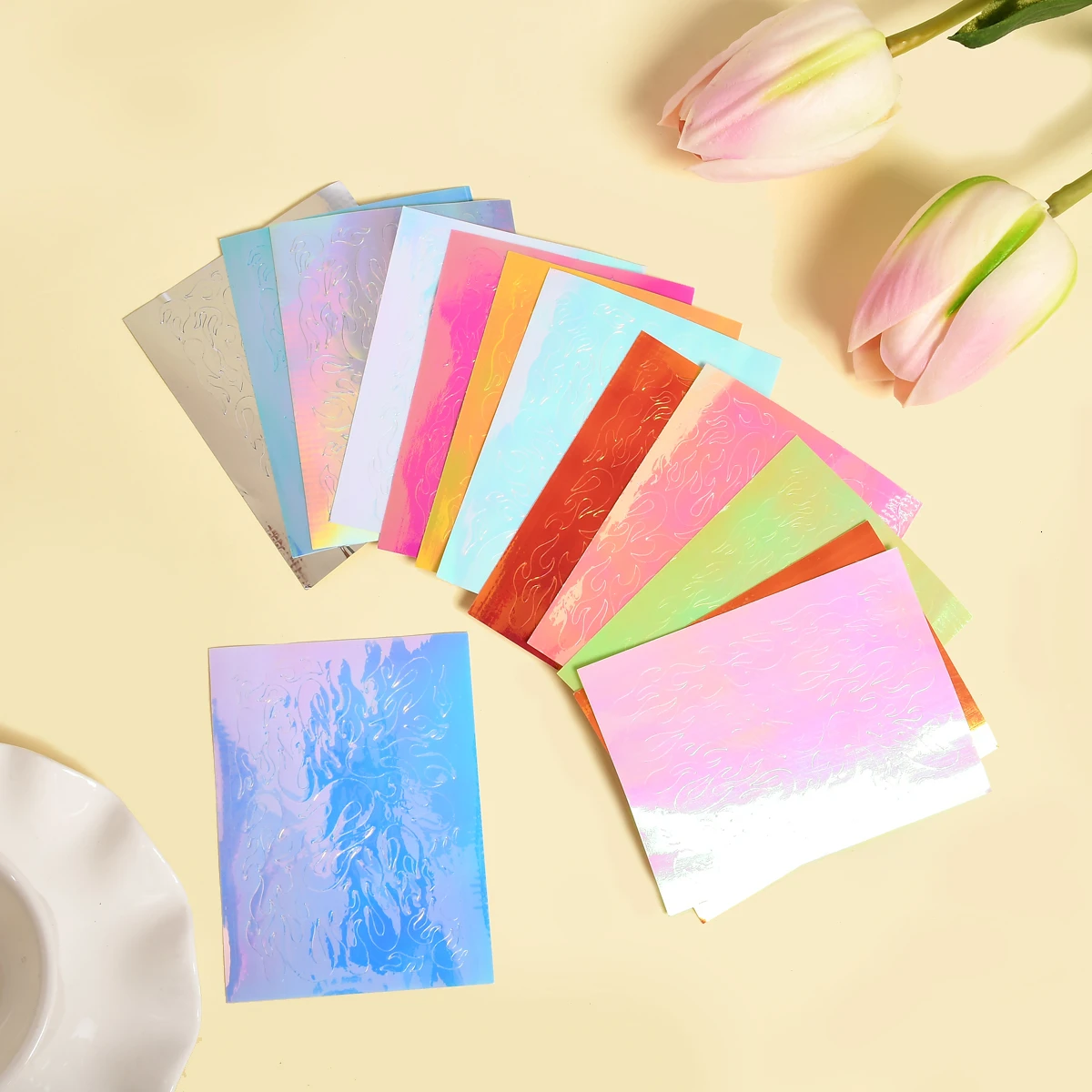 2PCS 3D Nail Art Decorations 6*8cm Flame Sticker Foil Golden Color Transfer Designs Water Decals Stickers Wraps | Красота и здоровье
