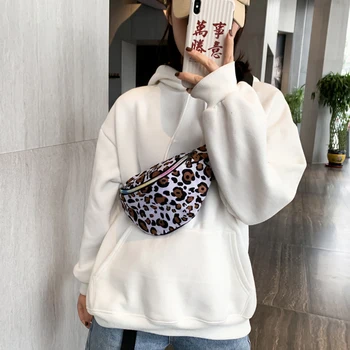 

Women Fashion Leopard Messenger Bags Flexible Fabric Safe and Comfortable Plush Soft Phone Pouch Fanny Waist Packs