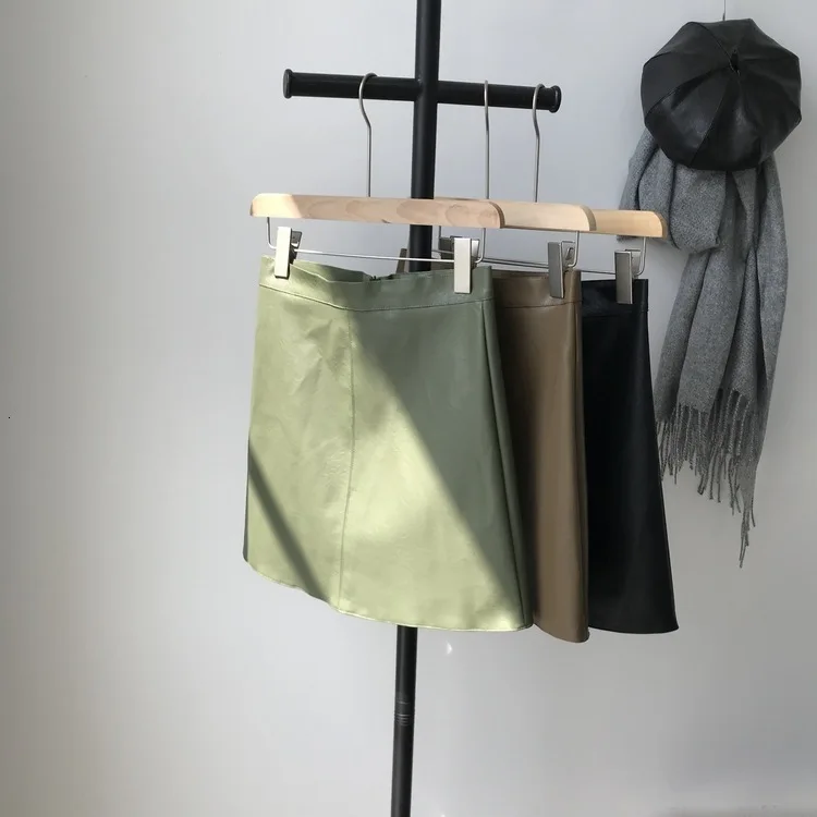 

Mooirue Autumn 2019 Woman Short Pu Leather Skirt Casual Boho High Waist Pu Short Elastic Fit Female Jupe