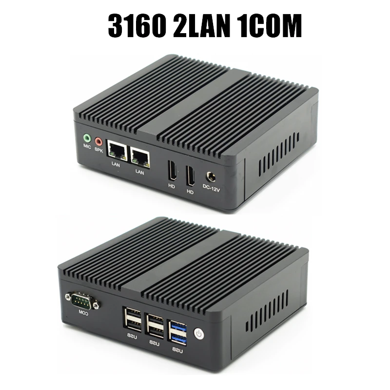 Новейший мини настольный компьютер Intel N3160/J3160 J1900 Qaud Core Pfsense Barebone 2* Gigabit LAN(RJ-45) 300M Wifi безвентиляторный мини-ПК