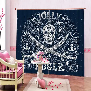 

Simple Unique Pirate skull Curtain Custom Printed With Ship Anchor ROGER Broadsword Curtains For Children's room Bedroom Drapes