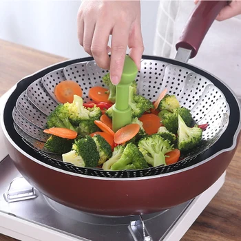 

Stainless Steel Folding Steamer Basket Multifunction Telescopic Steamers Vegetable Fish Steamed Dish Racks Kitchen Fruits Basket