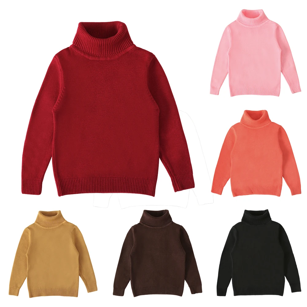 

Kids Turtleneck Sweater Baby Girl Winter Clothes Boy Long Sleeve Pure Color Bottoming Shirt Sweater High Collar Pullover6 M-5Y