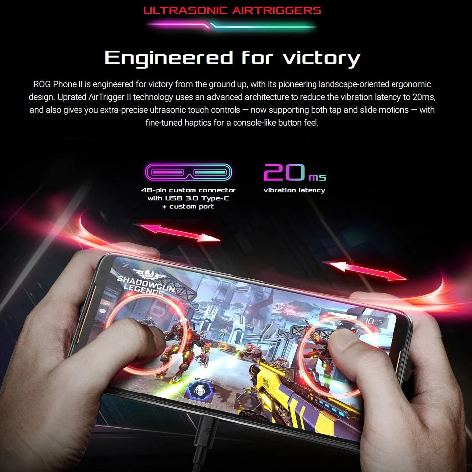 Asus ROG Phone 2 с глобальной прошивкой, игровой телефон ROG Phone II ZS660KL, 6,59 дюймов, 8 ГБ ОЗУ, 128 Гб ПЗУ, мобильный телефон Snapdragon 855+ 6000 мАч