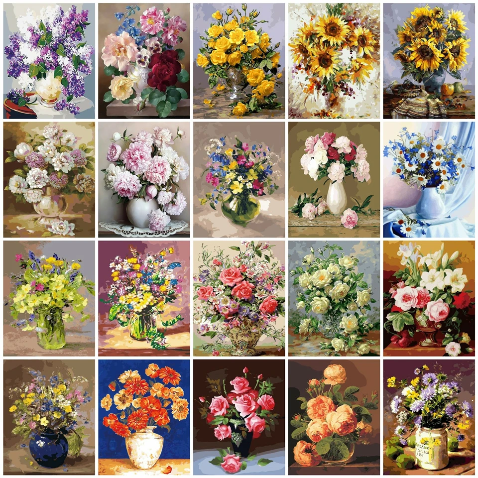 

AZQSD 40x50cm Oil Painting By Numbers Flowers Pictures Paint By Number Canvas Vase Kits Painting For Living Room Home Decor