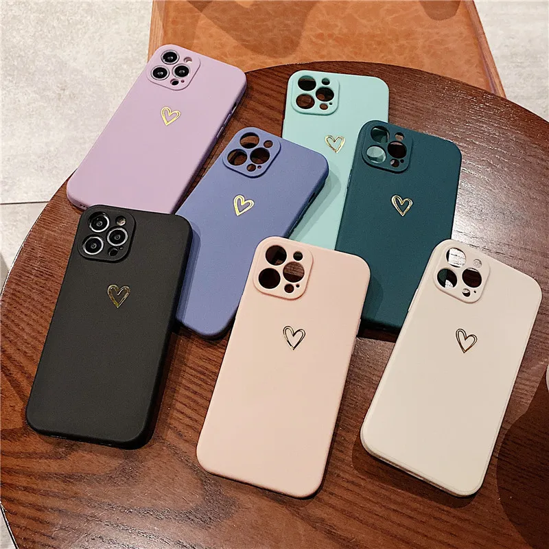 Phone case Ottwn candy color love heart pattern for iPhone 11 12 13 14 Pro Max Mini X XR XS Max 7 8 14 Plus