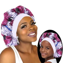 Gorro de satén con estampado africano para niña y Mamá, turbante para bebé, accesorios para el cabello, 2 unids/set por juego