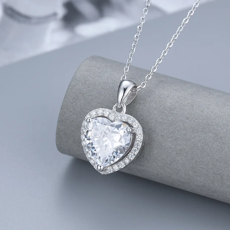 CR Jewelry High Quality S925 Sterling Silver Korean Heart-shaped Pendant Fashion Simple Micro Inlaid Zircon Love Necklace