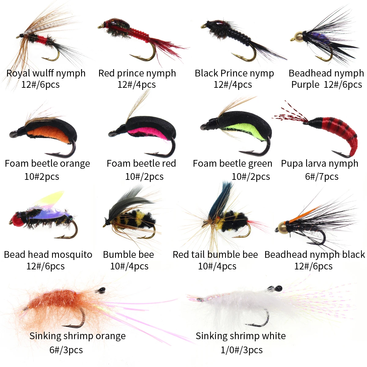 ICERIO 59pcs Fishing Fly Set Box Royal Wulff Bead Head Pupa Larva Nymph  Beetle Shrimps For Trout Perch Salterwater Fishing Lure - AliExpress