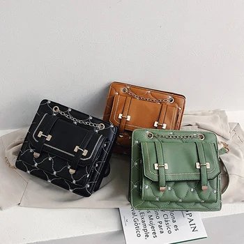 

Checkered Pattern Women's Shoulder Bag Fashion PU Leather Luxury Retro Chain Messenger Bag Casual Handbag