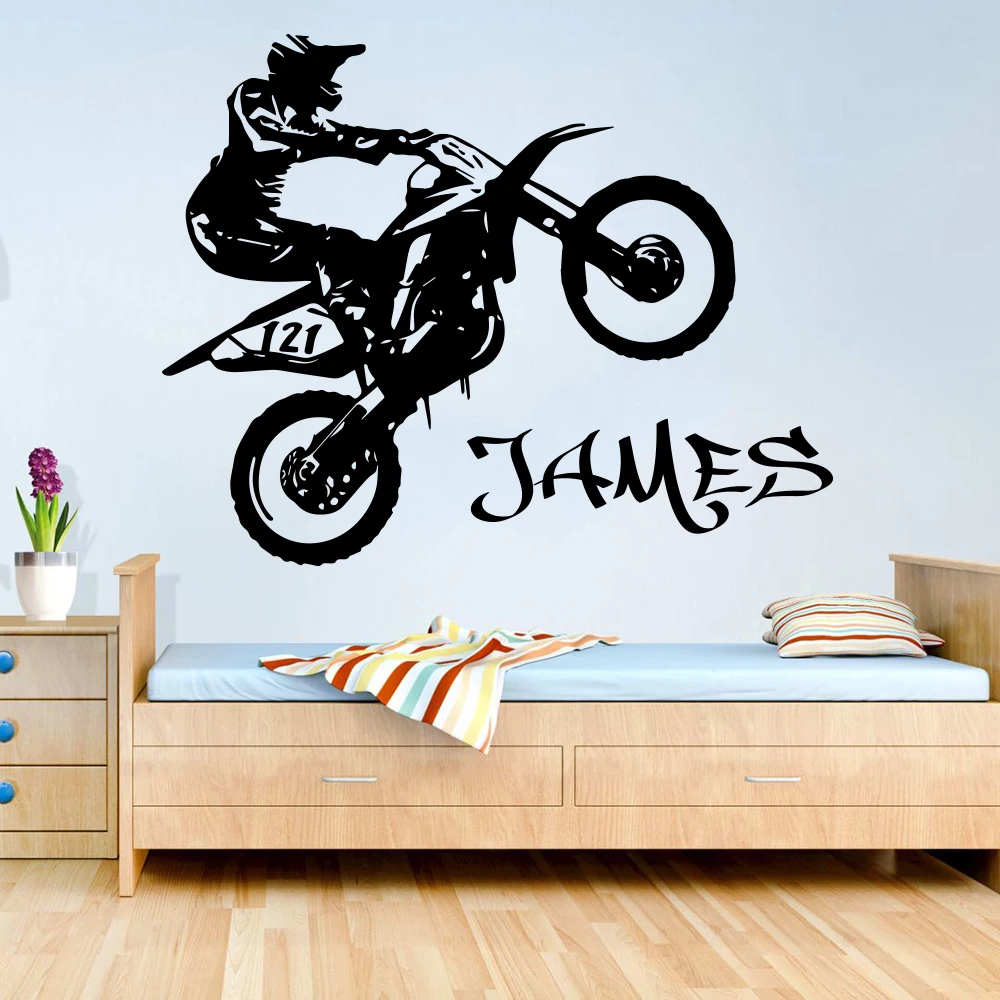 Custom Name Motorbike Wall Decal Boy Room Kids Room Personalized Name Scooter Autocycle  Dirt Wall Sticker Bedroom Vinyl Decor (3)