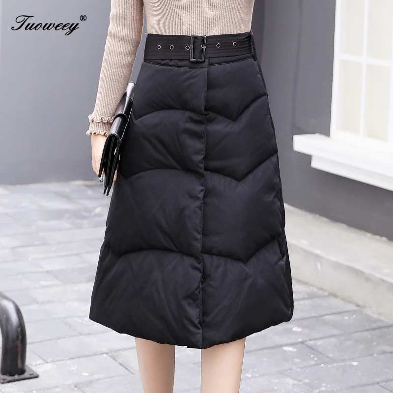2XL hot Down Cotton Skirt Women Winter Plus Size Button belt loose Wrap Skirt Long Thick Warm High Waist Woman Skirts Elegant
