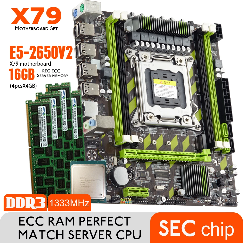 best pc motherboard for music production X79 motherboard with XEON E5 2650 V2 4*4G DDR3 1333 REG ECC RAM memory combo kit set NVME SATA Server best gaming motherboard for pc