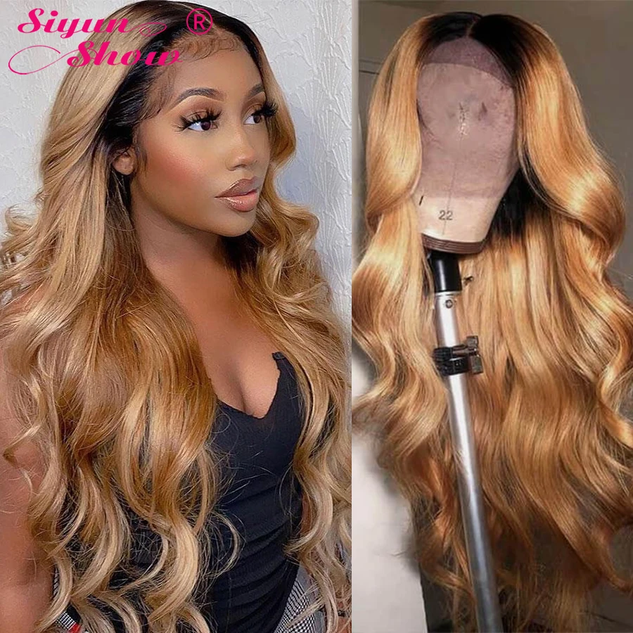 Siyun Show Ombre Body Wave Lace Front Wig T1B/27 Honey Blonde Lace