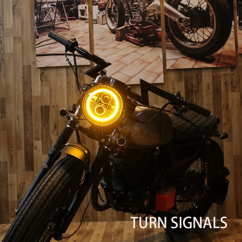 7 дюймов Ангел глаз DRL мотоцикл Hi& lo луч фары поворотники для Harley Sportster XG XR VRSCD Dyna проектор светодиодный налобный фонарь