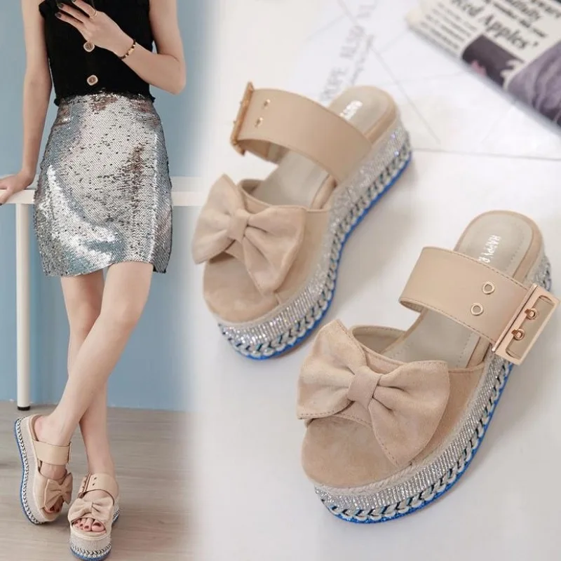 

Slippers Platform Shoes Women Slides Fenty Beauty Jelly Flip Flops Lady Butterfly-knot Soft Summer Flat Sliders 2019