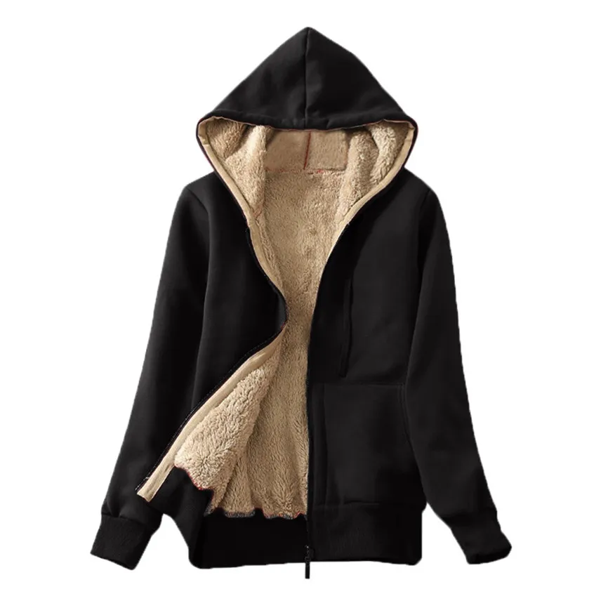 

Hoodies And Sweatshirts Women Plus Size Women's Casual Winter Warm Wide Female Jackets Sherpa Lined Zip Up Hooded Sweatshirt