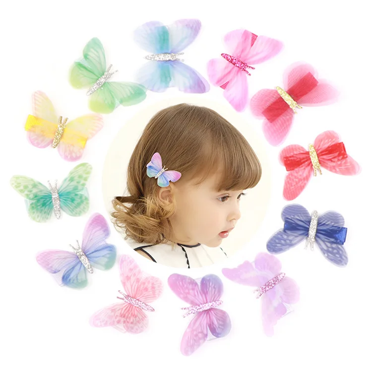 

90902 Perfect Beauty Children Antique Style Butterfly Barrettes Online Celebrity Immortal Tulle Barrettes Little Girl Princess H