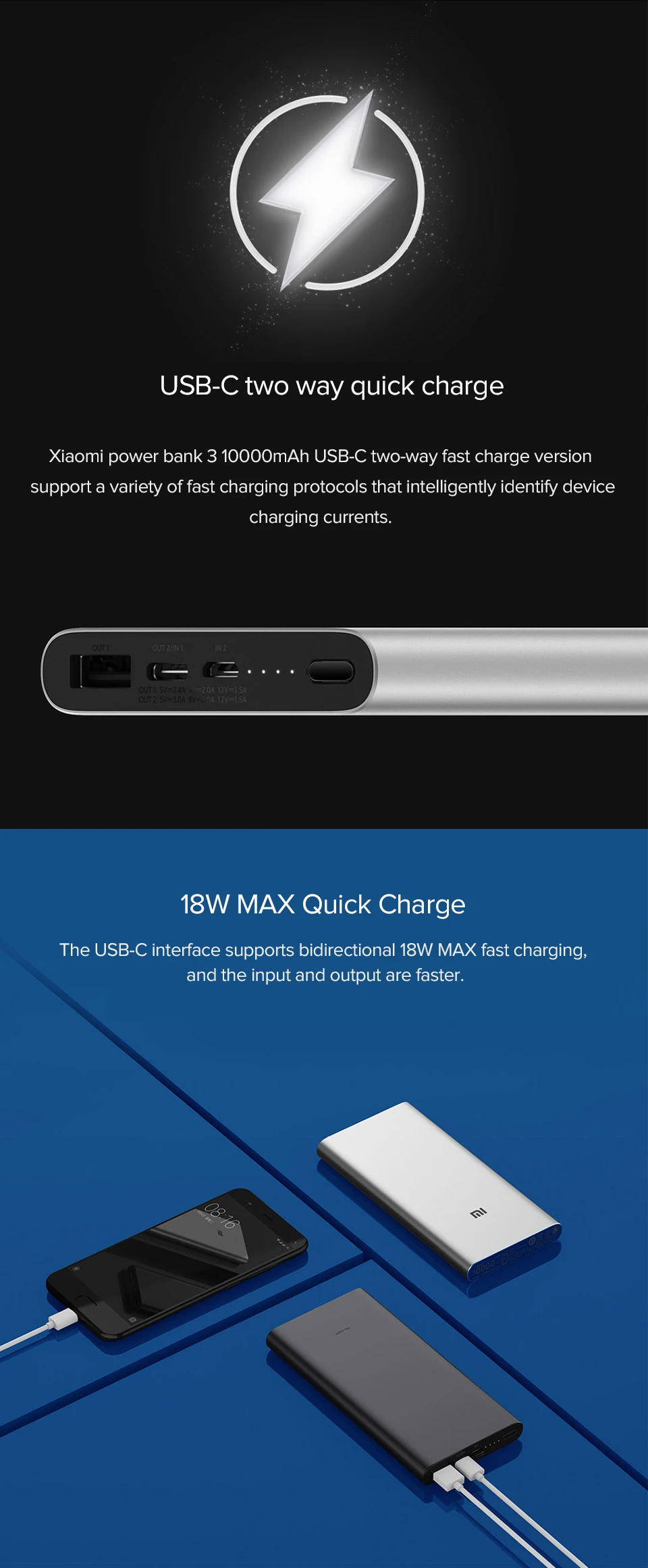 Аккумулятор Xiaomi Mi Power Bank 3 10000 PLM13ZM Fast Charge Version Недорогой внешний аккумулятор с быстрой зарядкой