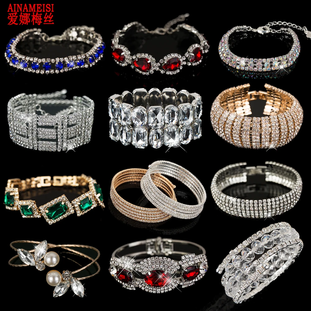 COOLSTEELANDBEYOND Bracciale Largo A Catena Con Cristalli E Strass – Lusso Donna, Collezione Scintillante, Oro
