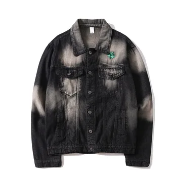 

2020 Men Hip Hop Jacket Streetwear Loose Denim Jacket letter Graffiti Harajuku Oversize Black Jeans Jacket Coat Street Wear Tops