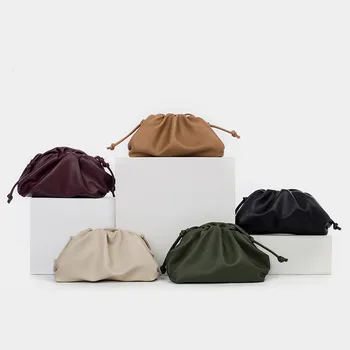 

2020 new women's bag PU leather solid color cloud bag fashion clip pleated bag ladies single shoulder diagonal bag