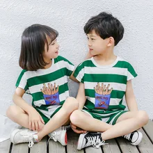 Летние Детские пижамные комплекты хлопковая футболка с короткими рукавами+ шорты, комплект одежды для маленьких девочек ночное белье для мальчиков с героями мультфильмов детские пижамы