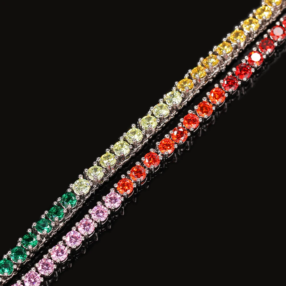 THE BLING KING Rainbow Colorful 4mm CZ Tennis Chain Necklace HipHop Iced Out Round Stones Shining Jewelry Punk Christmas Gift