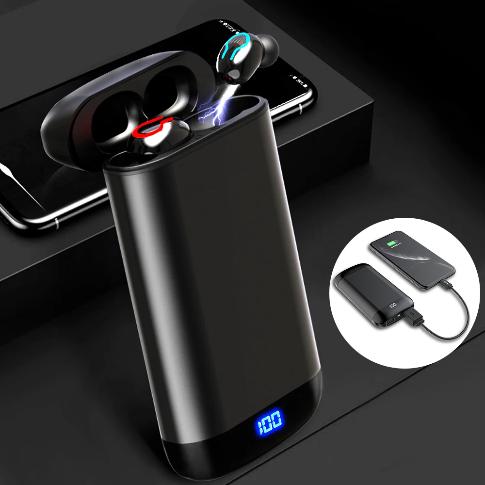 Q66 беспроводные V5.0 Bluetooth наушники HD стерео наушники спортивные водонепроницаемые наушники с двойным микрофоном и 6000 мАч зарядкой от аккумулятора
