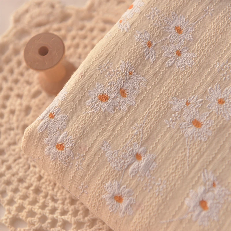 Half Meter Beige Bottom Double Stripe Flower Print Cotton Fabric For Upper Clothes Shirt Garment Dress Table Cloth Curtain A131 | Дом и сад