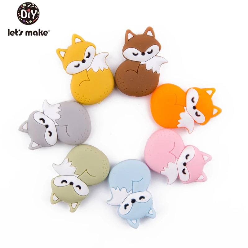 

5pcs BPA Free Silicone Teether Mini Silicone Fox Beads Colorful Fox Bead Teethers Food Grade Silicone Baby Teething Care