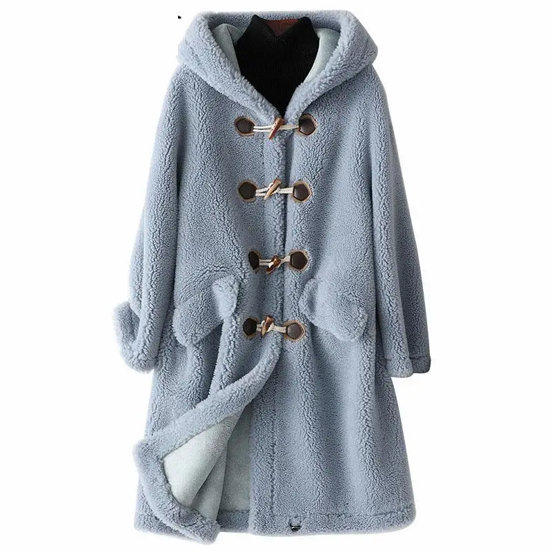 

2020 New Wool Real Fur Coats For Women Clothes Winter Sheep Jackets Coats Female Long Hooded Suede Lining Overcoats