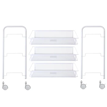 

Hot Multifunctional 3-Tier Storage Rack Mesh Wire Rolling Cart Kitchen Bedroom Bathroom Living Storage Rack Organizer