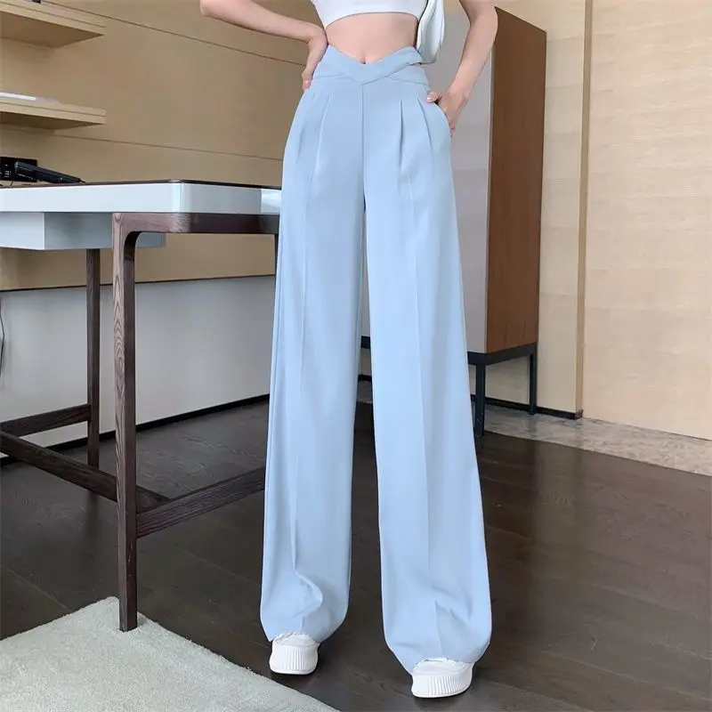 cargo trousers Women Casual Wide Leg Pants Loose Style Waist Hollow Out Office Lady Long Trousers Solid High Waist Wild Straight Female Pants slacks