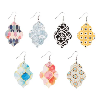 

E6994 ZWPON Double Side Paisley Pattern Leather Earrings for Women Lightweight Morocco Statement Earrings Jewelry Wholesale