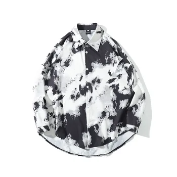 

#0990 Spring Tie Dye Printed Long Sleeve Shirt Men Casual Loose Plus Size Japanese Streetwear Shirt Man Long Sleeve Casual