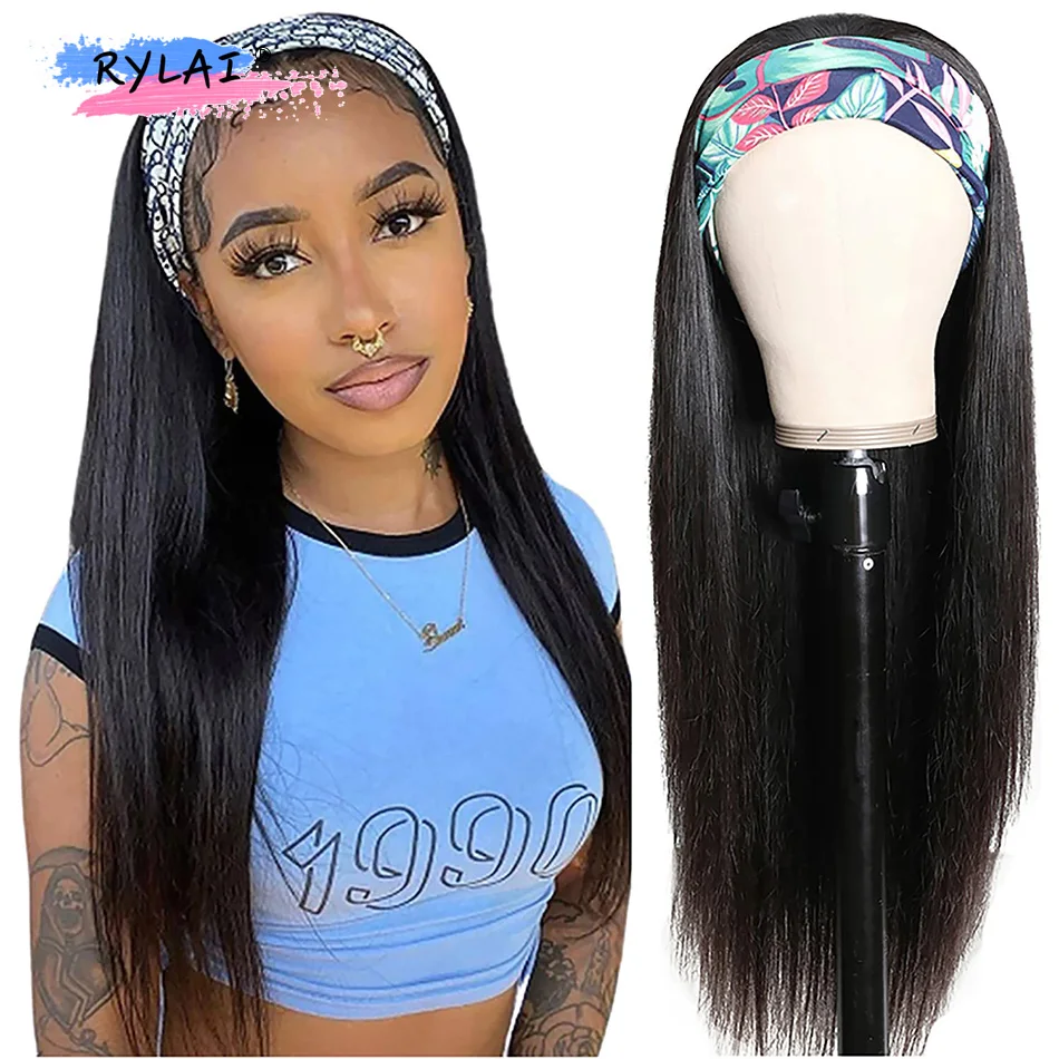 

RYLAI Long Straight Headband Wig Heat Resistant Synthetic 24 Inch Women's Headband Wig Black Color Hair Wigs For Women Daily Use